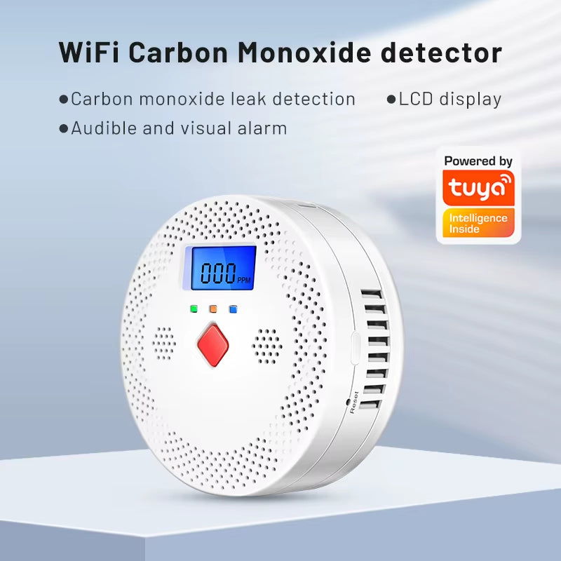 Tuya Wifi Smart Carbon Monoxide Detector Alarm 85Db Sound Warning LCD Digital Display Home Indoor Real-Time CO Monitor Poisoning